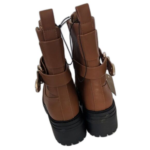 Falls Creek Women’s Bailey Cognac Fashion Combat Boot with Buckle Size 9.5M - Picture 4 of 7
